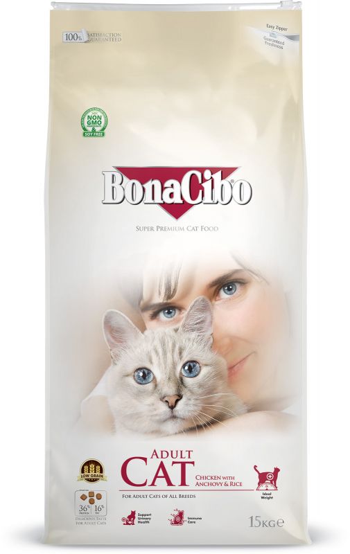 BonaCibo Adult Cat Chicken&Rice with Anchovy 15 kg