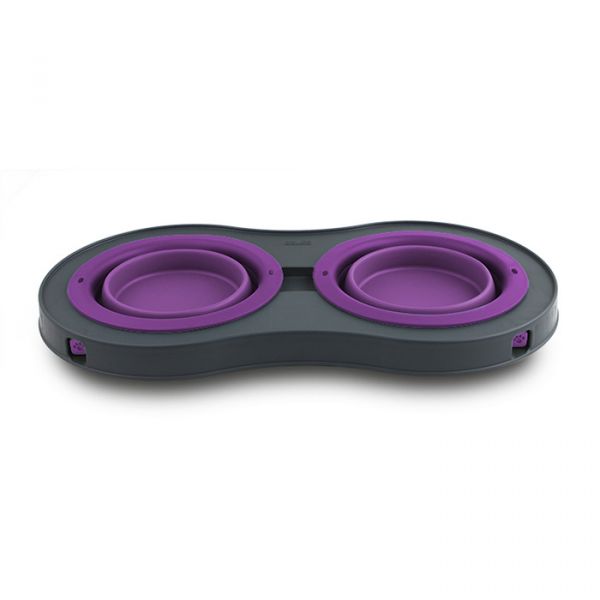 DEXAS Миска подвійна Дабл Фідер на складній підставці-велика 600 мл (фіол.)