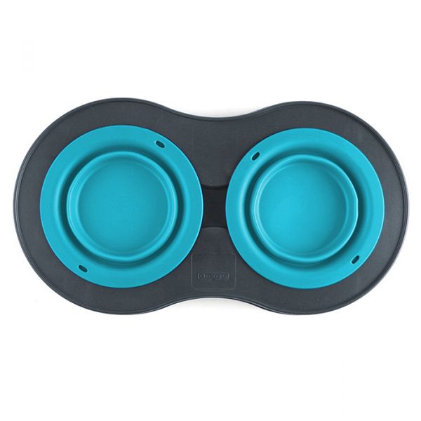 DEXAS Миска подвійна Дабл Фідер на складній підставці-велика 600 мл (блак.)