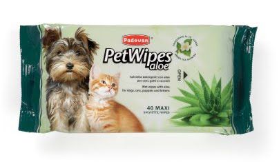 Pet Wipes Aloe/Очищаючі вологі серветки з алоє вера та зел. чаєм PADOVAN Pet Wipes Aloe 40 шт