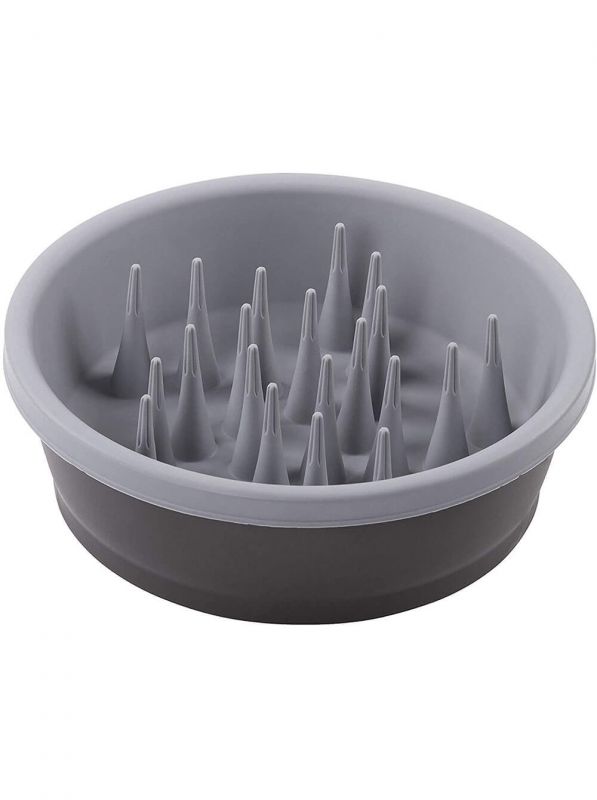 DEXAS Миска силіконова Слоу Фід для повільного годування 1,44 л (темно сіра/світло сіра)