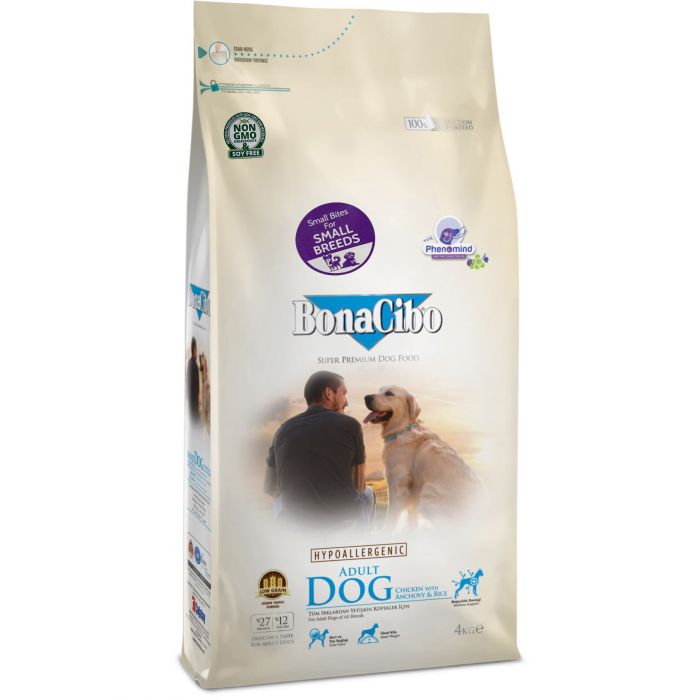 BonaCibo Adult Dog Small Breed Chicken&Rice with Anchovy 4 kg