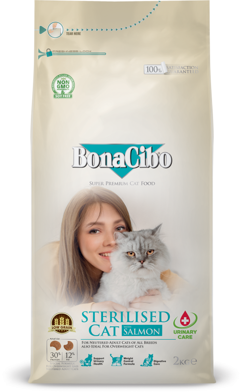 BonaCibo Adult Cat Sterilised Salmon 2 kg