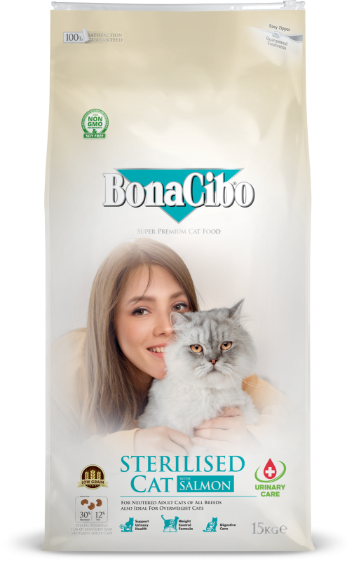 BonaCibo Adult Cat Sterilised Salmon 15 kg