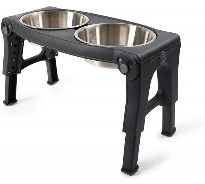 DEXAS Миска подвійна Пет Фідер з регульованими ніжками з нержавіючої сталі 960 мл (сіра)