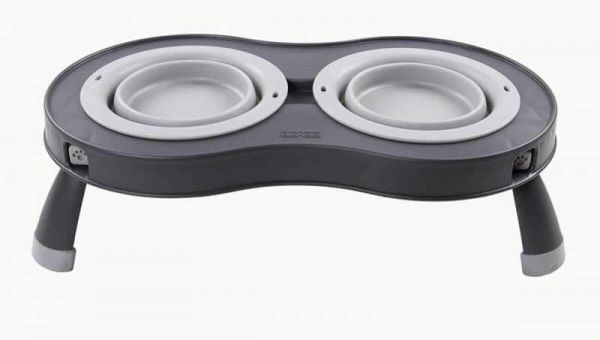 DEXAS Миска подвійна Дабл Фідер на складній підставці-мала 240 мл (світло-сіра)