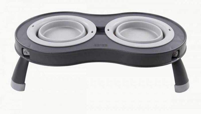 DEXAS Миска подвійна Дабл Фідер на складній підставці-мала 240 мл (світло-сіра)