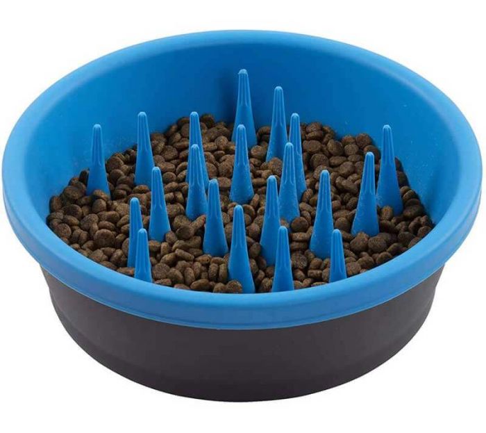 DEXAS Миска силіконова Слоу Фід для повільного годування 1,44 л (темно-сіра/блакитна)