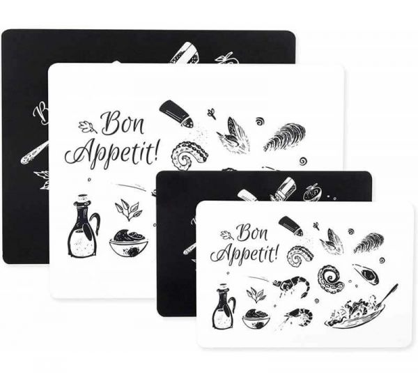 DEXAS Набір дошок ультратонк. Гріппмат 4 шт д/сервір. та нарізання 30х38/19х28см ч/б принт 6шт/пак