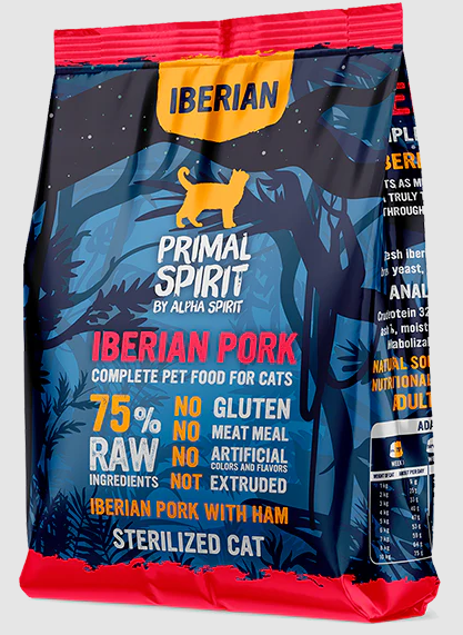 PRIMAL SPIRIT IBERIAN HAM CAT FOOD/Повнораціонний корм д/котів Іберіан Хем 1кг